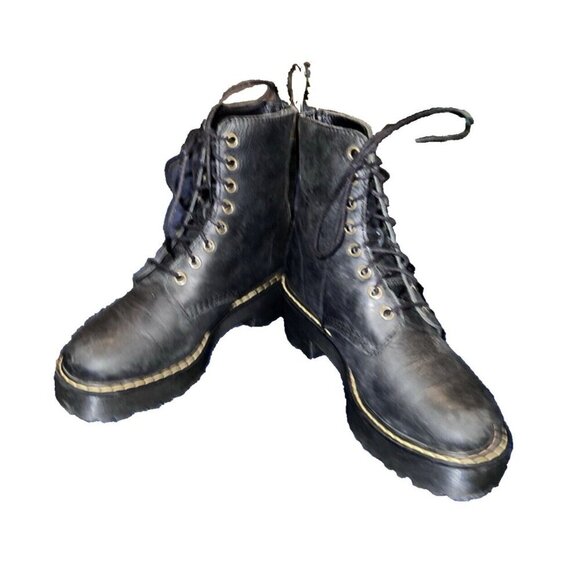 DR MARTENS Shriver Hi Black Burnished Wyoming Leather Boots Women 7 US - Picture 1 of 14